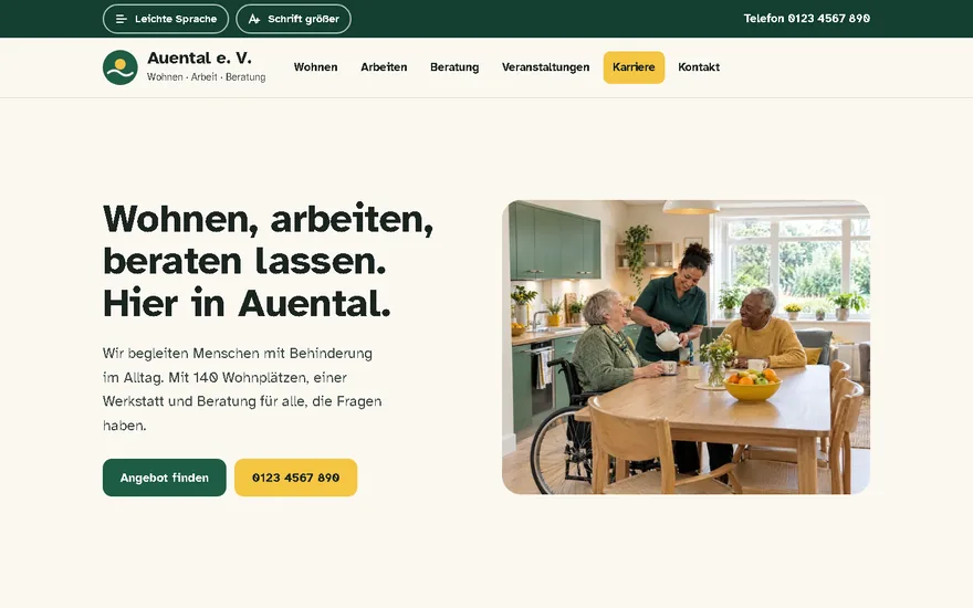 Startseite von Auental e. V. nach der Neukonzeption