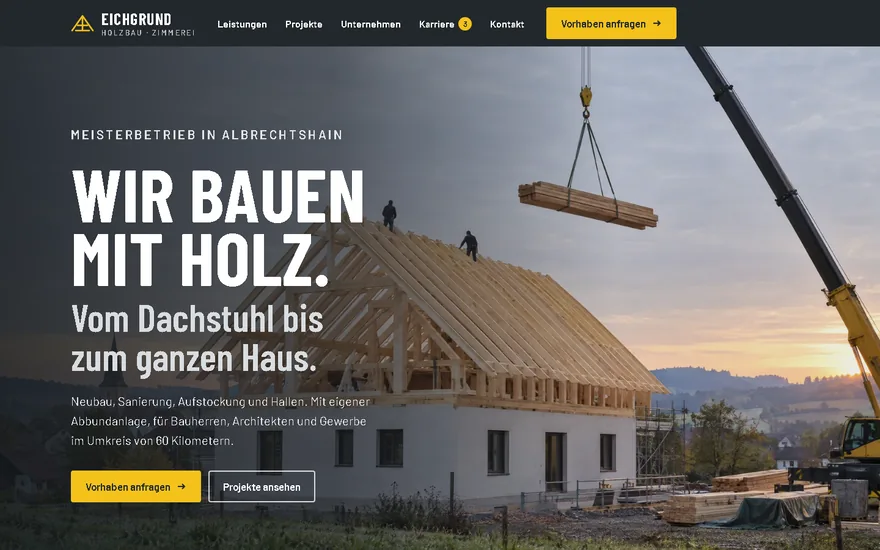Startseite von Holzbau Eichgrund nach der Neukonzeption